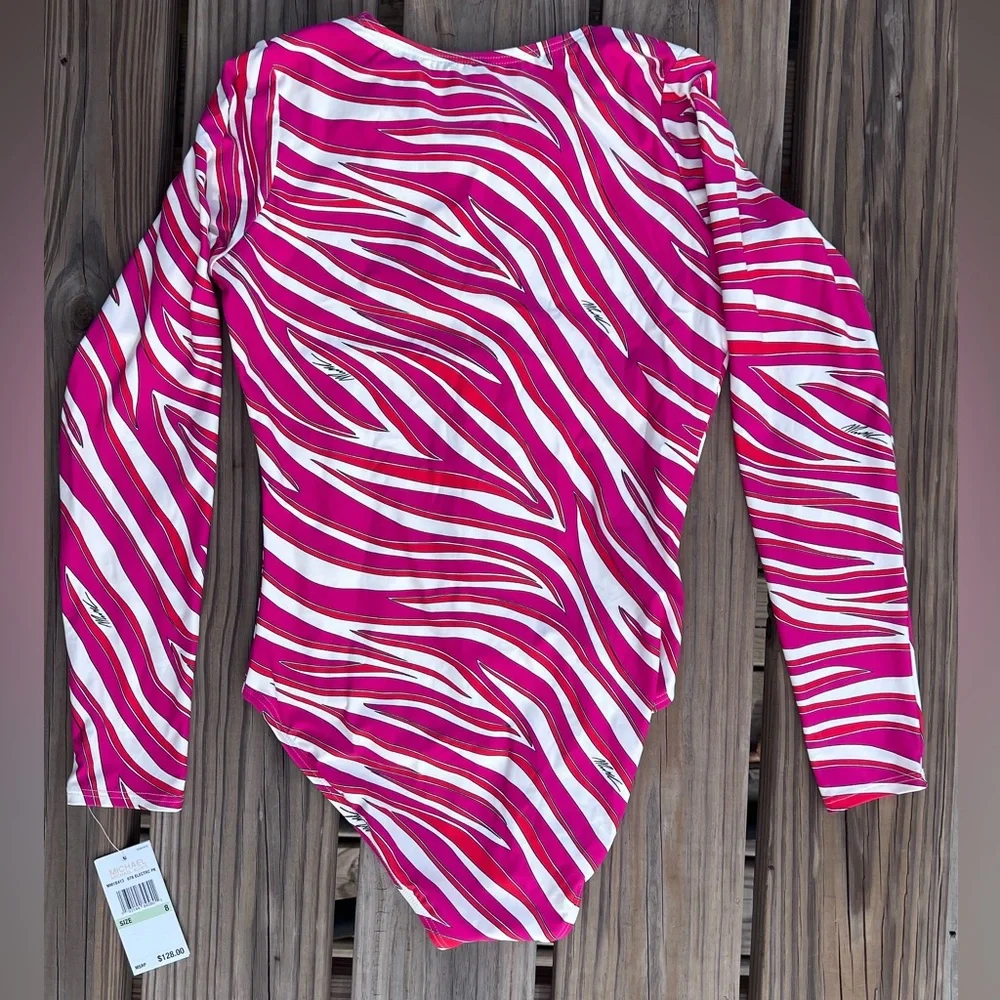 - Michael Kors Sz 8 Electric Pink Zebra Long Sleeve Surf Swimsuit! NEW!
